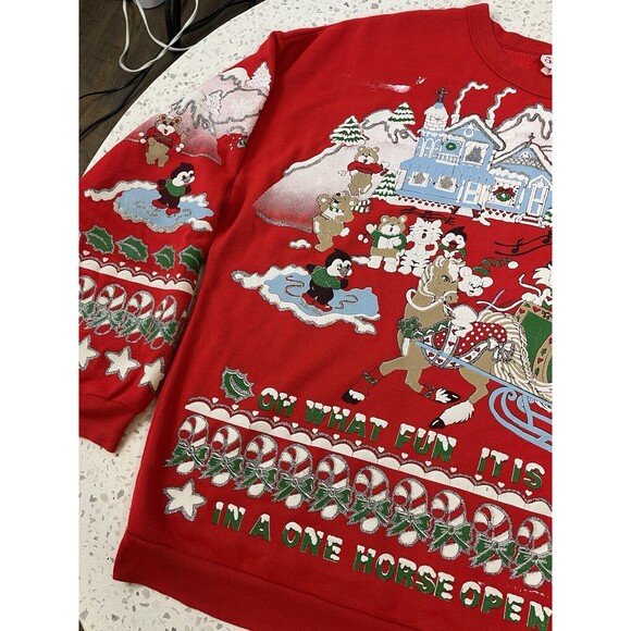 VINTAGE VKC 1991 Nutcracker Puff Paint Panda Christmas Sweatshirt Red Ugly Bear - Picture 3 of 11